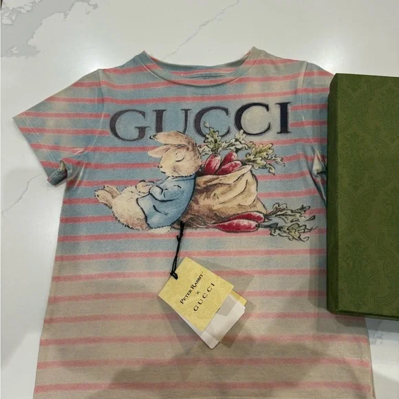 Gucci Kids Pastel Striped Tee with Bunny Design - Picture 7 of 10